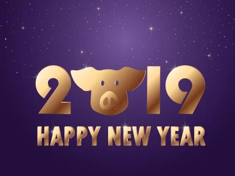 Vector 2019 New Year Black background with gold glitter confetti splatter tex Stock Illustration