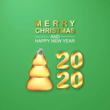 Vector 2020 Golden text. 3D Stylized Christmas Tree Ball. Merry Christmas and Stock Illustration