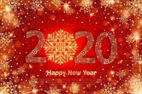 Vector 2020 Happy New Year holiday banner with sparkling glitter golden textu Stock Illustration