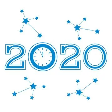 Vector 2020 numbers Happy new year clock, star Stock Illustration