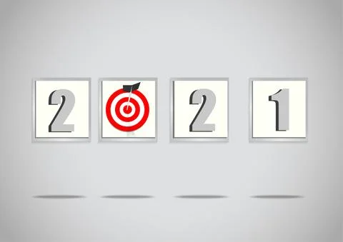 Vector : 2021 with archery target and arrow on picture frame Stock Illustration