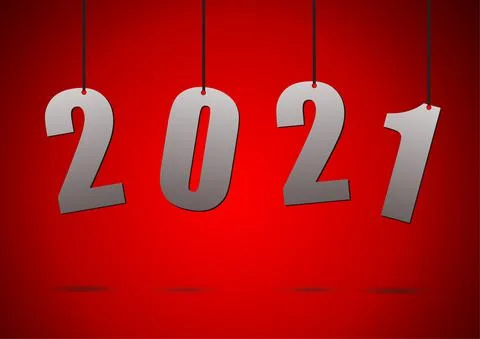 Vector : 2021 label hang with rope on red background Stock Illustration