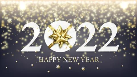 Vector 2022 Happy New Year background with gift with golden bow 스톡 일러스트