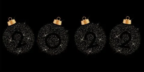 Vector. 2022 New Year. Black number in glass bauble, Christmas decoration. Stock Illustration