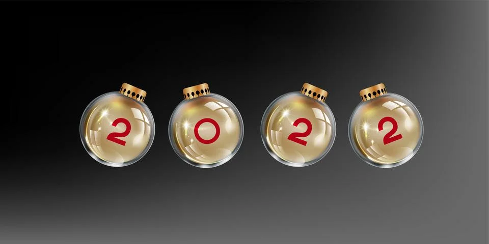 Vector. 2022 New Year. Red number in glass bauble, Christmas decoration. Stock Illustration