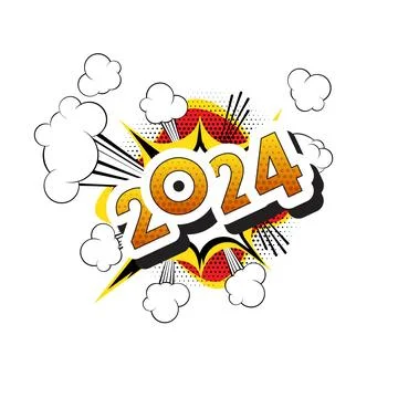 Vector - 2024 Comic book style words isolated on white background. Celebratio Stock Illustration