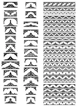 Vector. 24 baroque border set Stock Illustration