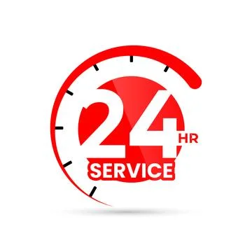 Vector 24 hour everyday service sticker with clock vector Stock Illustration