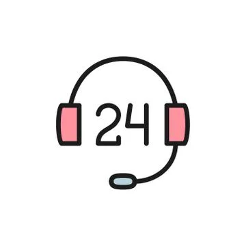 Vector 24 hours service support flat color icon. Illustrazione stock