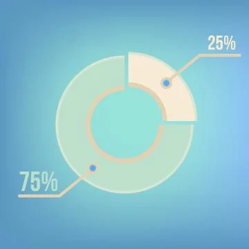 Vector 25% pie chart, blue and white circle diagram isolated on blue background Stock Illustration