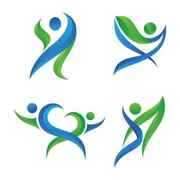 Vector 2D Abstract people icon symbol with color blue and green Stock Illustration