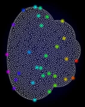 Vector 2D Mesh Cloud with Spectrum Colored Glare Spots Illustrazione stock