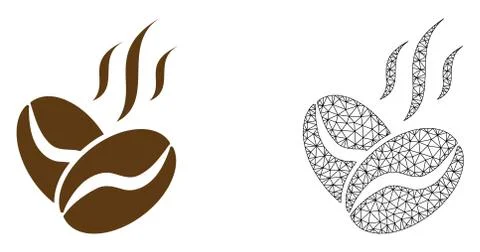 Vector 2D Mesh Coffee Beans Aroma and Flat Icon イラスト素材