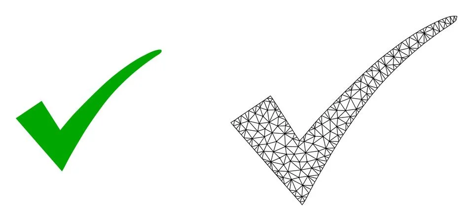 Vector 2D Mesh Confirm Tick and Flat Icon Illustrazione stock