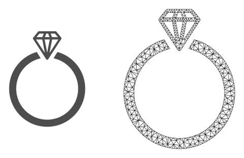 Vector 2D Mesh Diamond Ring and Flat Icon Stock Illustration