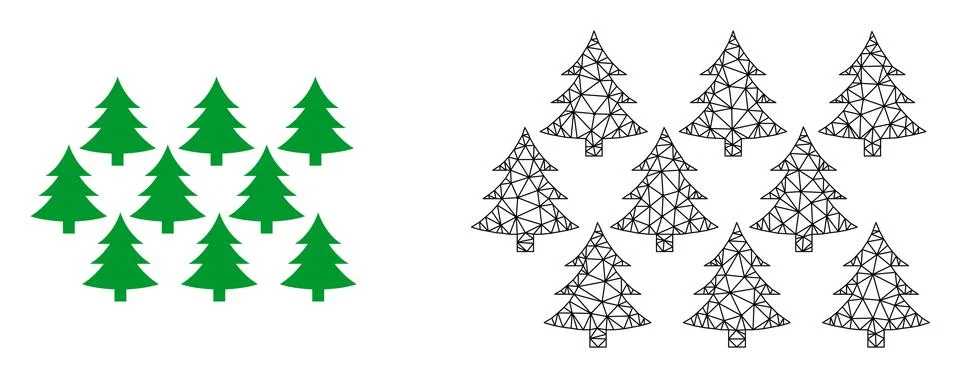 Vector 2D Mesh Fir Forest and Flat Icon Stock Illustration