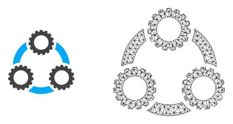 Vector 2D Mesh Gear Planetary Transmission and Flat Icon Stock Illustration