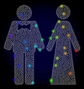 Vector 2D Mesh Just Married Persons with Rainbow Colored Light Spots Stock Illustration