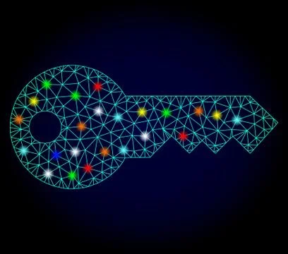 Vector 2D Mesh Key with Glowing Spots for New Year Stock Illustration