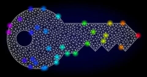 Vector 2D Mesh Key with Spectrum Colored Glowing Spots イラスト素材