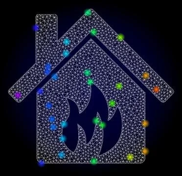 Vector 2D Mesh Kitchen Building with Rainbow Colored Glare Spots Ilustración de archivo