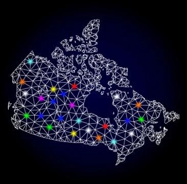 Vector 2D Mesh Map of Canada with Glare Spots for Christmas Stock Illustration