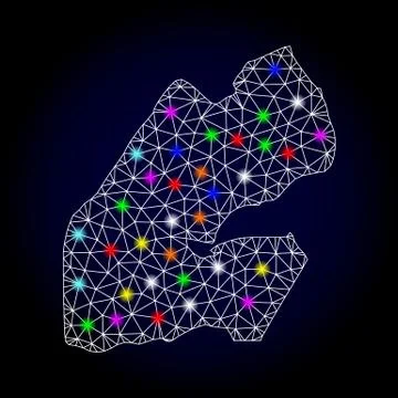 Vector 2D Mesh Map of Djibouti with Glowing Spots for Christmas Stock Illustration