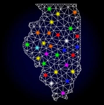 Vector 2D Mesh Map of Illinois State with Glare Spots for Christmas Stock Illustration