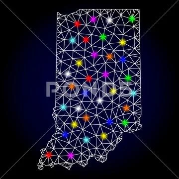 Vector 2D Mesh Map of Indiana State with Light Spots for New Year ...