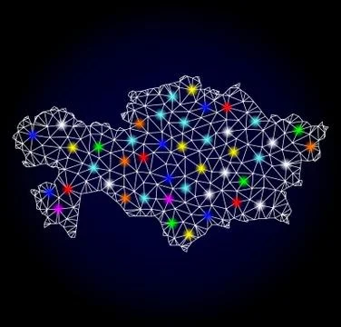 Vector 2D Mesh Map of Kazakhstan with Glare Spots for Christmas Stock Illustration
