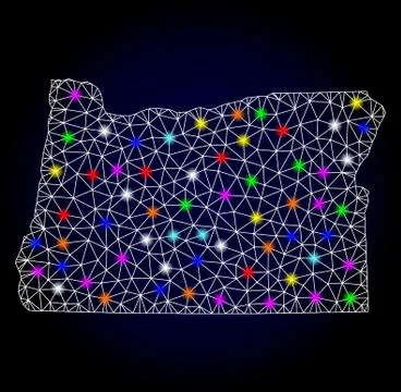 Vector 2D Mesh Map of Oregon State with Light Spots for Christmas Stock Illustration