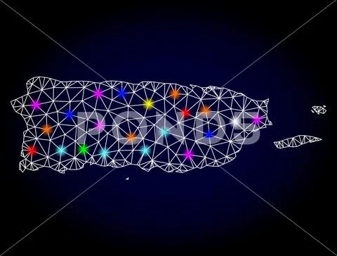Vector 2D Mesh Map of Puerto Rico with Glare Spots for Christmas ...