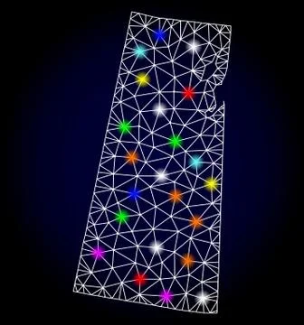 Vector 2D Mesh Map of Saskatchewan Province with Light Spots for Christmas Stock Illustration