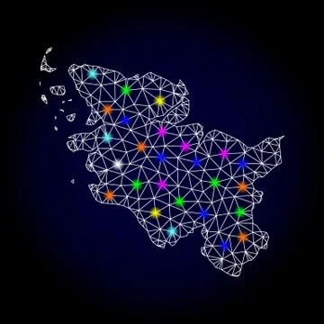 Vector 2D Mesh Map of Schleswig-Holstein State with Glowing Spots for Christmas Stock Illustration