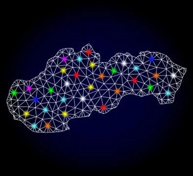 Vector 2D Mesh Map of Slovakia with Glare Spots for Christmas 스톡 일러스트