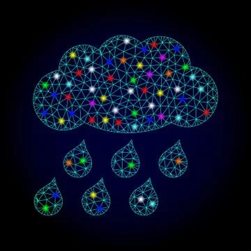 Vector 2D Mesh Rain Cloud with Glare Spots for Chistmas Stock Illustration