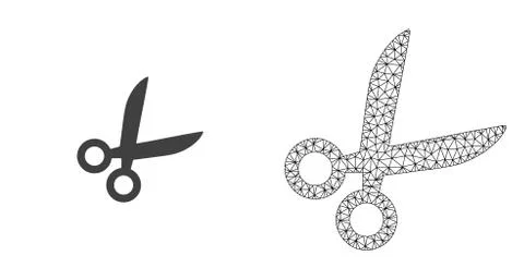 Vector 2D Mesh Scissors and Flat Icon Stock Illustration