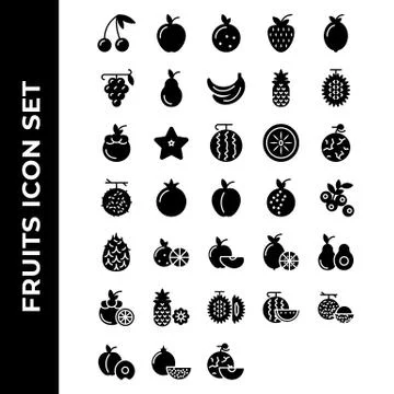 Vector 2fruits icon set include apple, orange, strawberry, lemon, grape, avoc Ilustração Stock