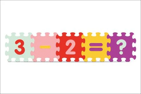Vector "3-2=?" written with alphabet puzzle Stock Illustration