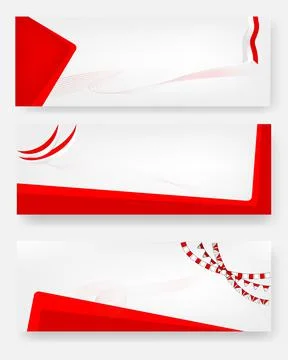 Vector, 3 Style Blank Template Red and White Banner with Rope, for Indonesia  Stock Illustration
