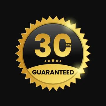 Vector 30 days guarantee gold and black labels on black background Stock Illustration