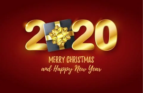 Vector 3d 2020 golden text. Chic Merry Christmas and Happy New Year banner with Stock Illustration