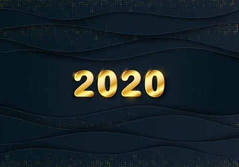 Vector 3d 2020 golden text. Chic Merry Christmas and Happy New Year Paper cut Stock Illustration