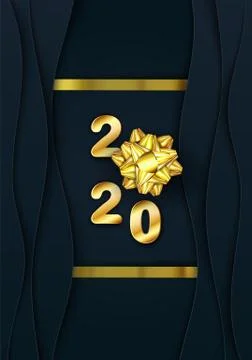 Vector 3d 2020 golden text. Chic Merry Christmas and Happy New Year Paper cut Stock Illustration
