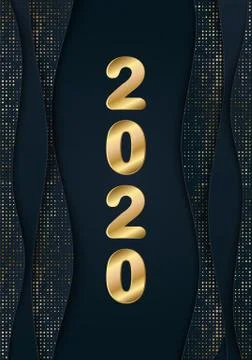 Vector 3d 2020 golden text. Chic Merry Christmas and Happy New Year Paper cut Stock Illustration