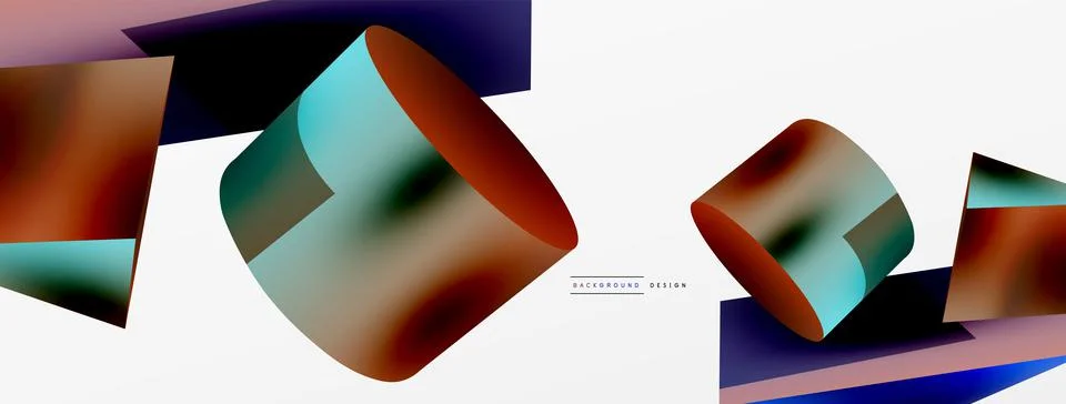 Vector 3d abstract background. Shapes 3d triangle and cylinder. Trendy techno 스톡 일러스트