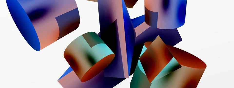 Vector 3d abstract background. Shapes 3d triangle and cylinder. Trendy techno Stock Illustration