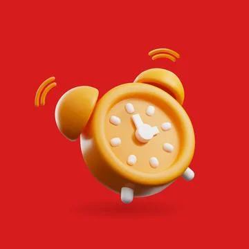 Vector 3d alarm clock icon is orange in color, isolated on a red background Stock Illustration
