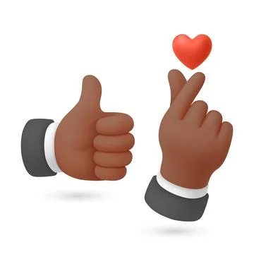 Vector 3d Like and Love Hands. Like and Love Hands. Thumbs Up and Finger Heart Stock Illustration