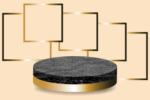 Vector 3d background with gold and marble podium, gold frames, Stock-Illustration